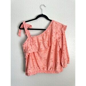 Lauren Conrad One Shoulder Tie Ruffle Blouse Women’s Size XL Burnout Coral Light
